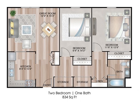 a floor plan with two bedrooms and a bathroom
